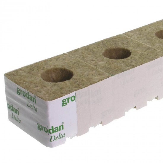 Grodan 100x100x65 mm, pěstební rockwool kostka s dírou 42x40 mm