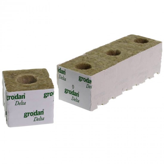 Grodan 75x75x65 mm, pěstební rockwool kostka s dírou 42x40 mm