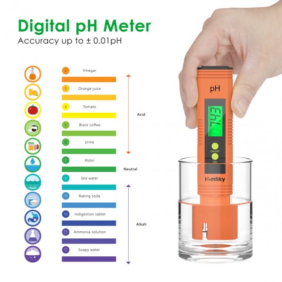 Měřič vodivosti vody, pH TDS EC PH metr + Teplota 4 v 1, sada testů kvality vody