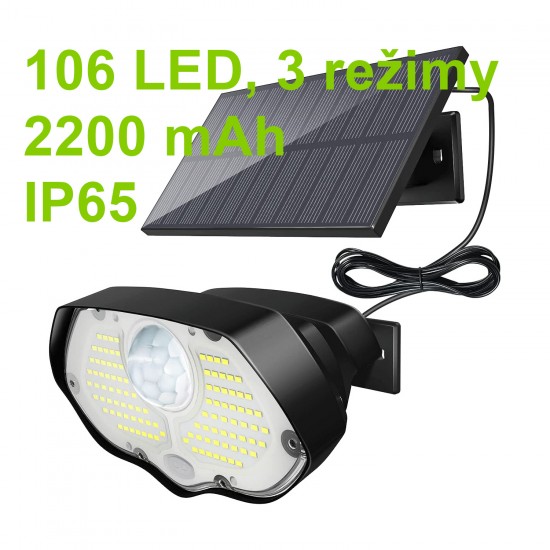 Zahradní solární lampa s detektorem pohybu, 106 LED, 3 režimy, 2200 mAh Zahradní solární lampa s detektorem pohybu, 106 LED, 3 režimy, 2200 mAh