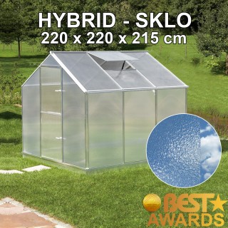 Skleník SANUS HYBRID L-05, 220 x 220 cm, sklo 4 mm + 6 mm polykarbonát