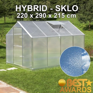 Skleník SANUS HYBRID L-07, 220 x 290 cm, sklo 4 mm + 6 mm polykarbonát