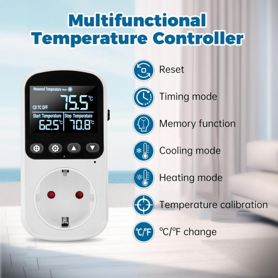 Digitální regulátor teploty Diymore pro skleník se snímačem až 3680W, regulace topení a chlazení -40° až 120°C Digitální regulátor teploty Diymore pro skleník se snímačem až 3680W, regulace topení a chlazení -40° až 120°C
