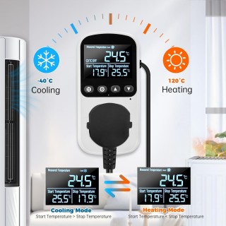 Digitální regulátor teploty Diymore pro skleník se snímačem až 3680W, regulace topení a chlazení -40° až 120°C