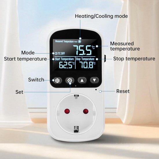 Digitální regulátor teploty Diymore pro skleník se snímačem až 3680W, regulace topení a chlazení -40° až 120°C Digitální regulátor teploty Diymore pro skleník se snímačem až 3680W, regulace topení a chlazení -40° až 120°C