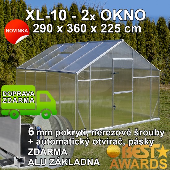 Skleník GAMPRE SANUS XL-10, 290 x 360 cm, 6 mm + zdarma otvírač, pásky a svorky