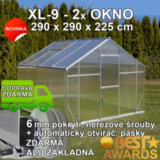 Skleník GAMPRE SANUS XL-09, 290 x 290 cm, 6 mm + zdarma otvírač, pásky a svorky