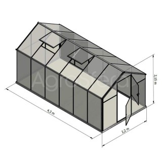 Skleník GAMPRE SANUS L-10, 220 x 430 cm, 6 mm + zdarma otvírač, pásky a svorky