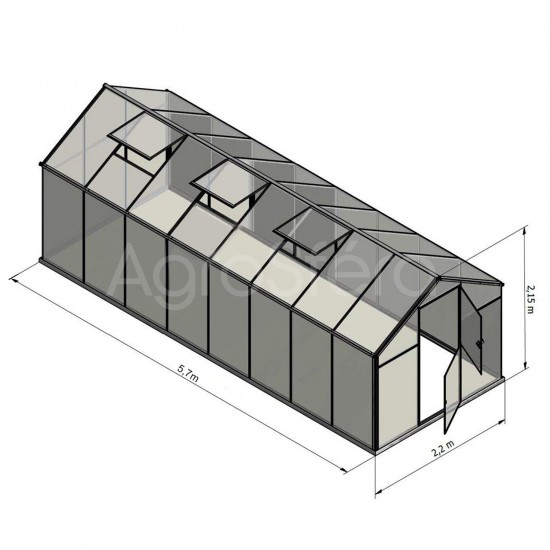 Skleník GAMPRE SANUS L-12, 220 x 570 cm, 6 mm, originální zahradní skleník + zdarma otvírače, pásky a svorky Skleník GAMPRE SANUS L-12, 220 x 570 cm, 6 mm, originální zahradní skleník + zdarma otvírače, pásky a svorky