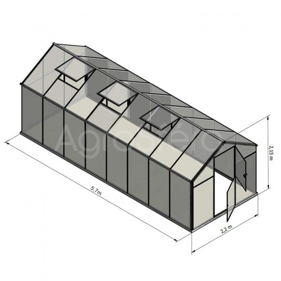 Skleník GAMPRE SANUS L-12, 220 x 570 cm, 6 mm + zdarma otvírače, pásky a svorky