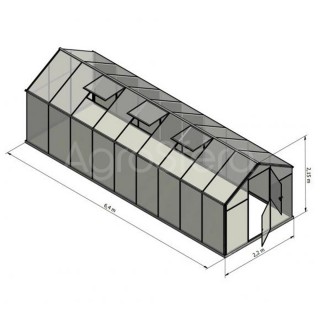 Skleník GAMPRE SANUS L-15, 220 x 640 cm, 6 mm + zdarma otvírače, pásky a svorky