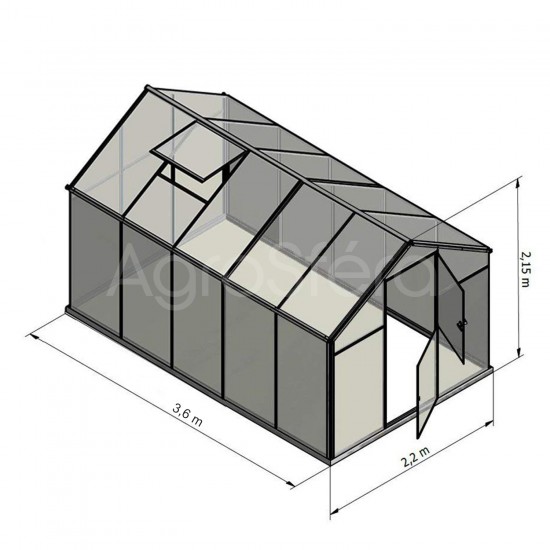 Skleník GAMPRE SANUS L-8, 220 x 360 cm, 6 mm + zdarma otvírač, pásky a svorky