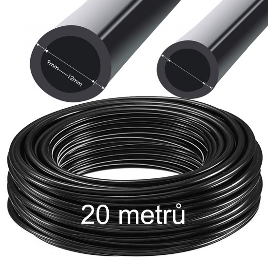 PE 12 mm Distribuční černá hadice 9/12 mm pro zavlažování, 20 metrů